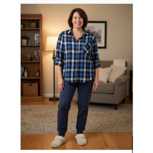 Women's Victoria's Secret Blue Black Plaid Pajama Top XL